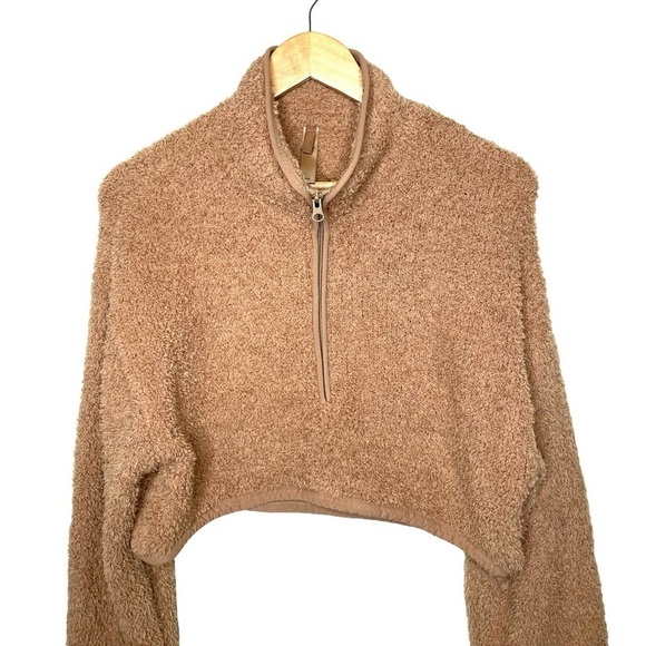 Skims Cozy Knit Teddy Cropped Pullover Camel S/M - Picture 14 of 15